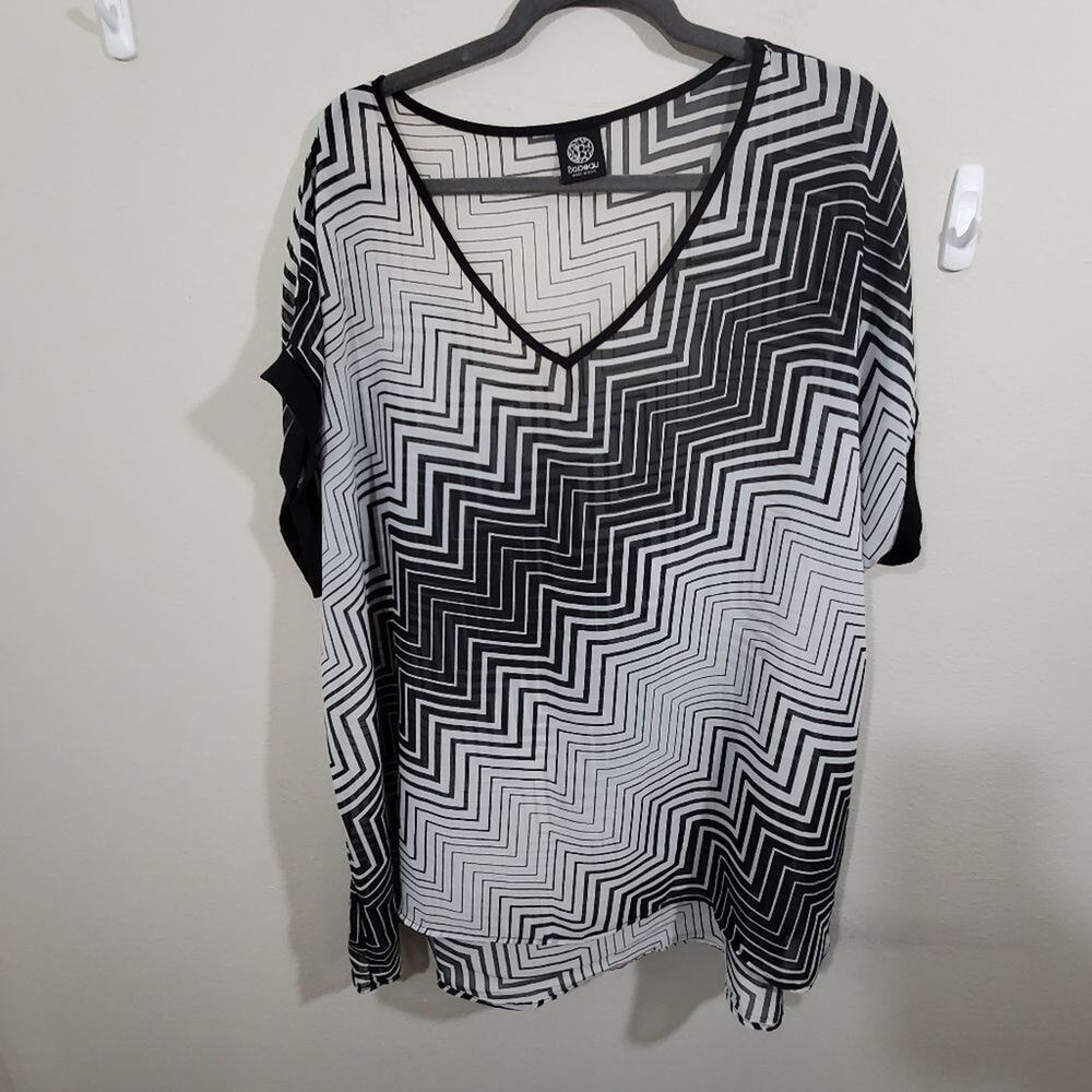 Black white slightly sheer blouse plus size 3x